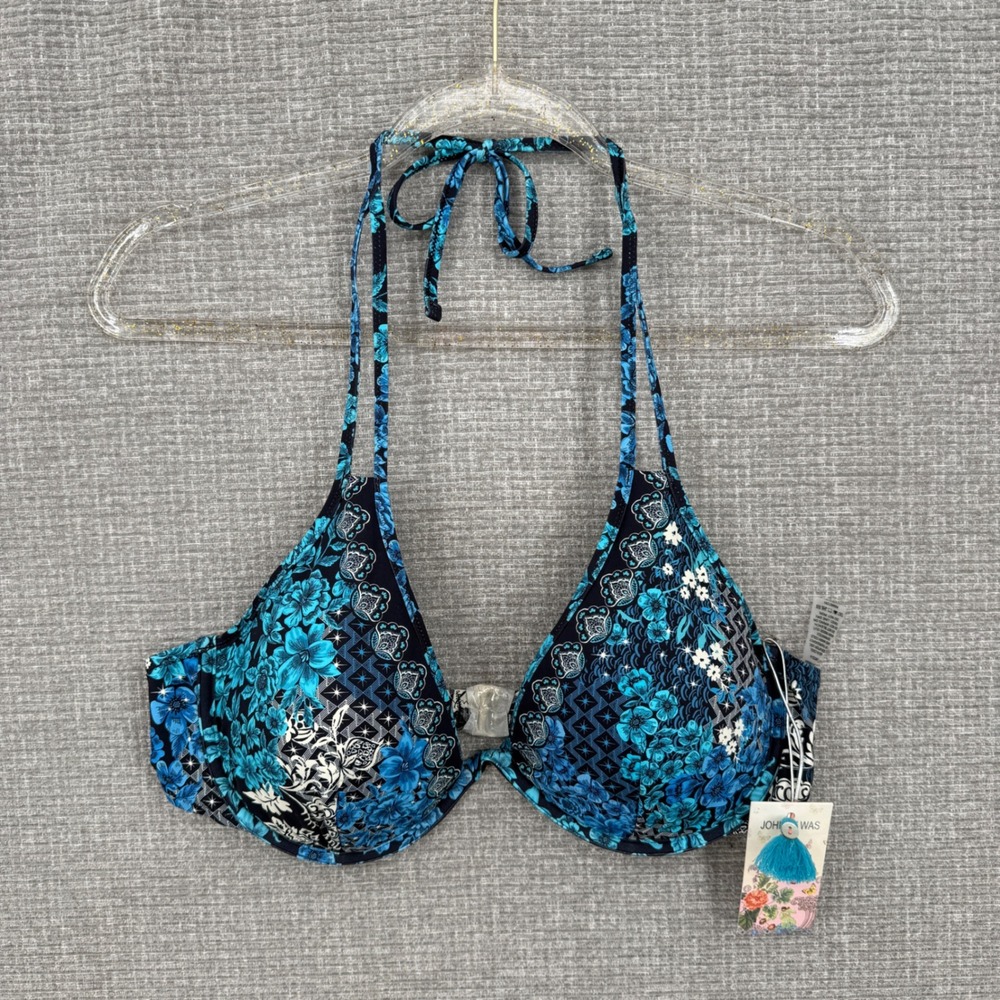 Johnny Was Blue Phoenix Halter Bikini Top Womens XL Floral Boho Boho - Picture 1 of 7